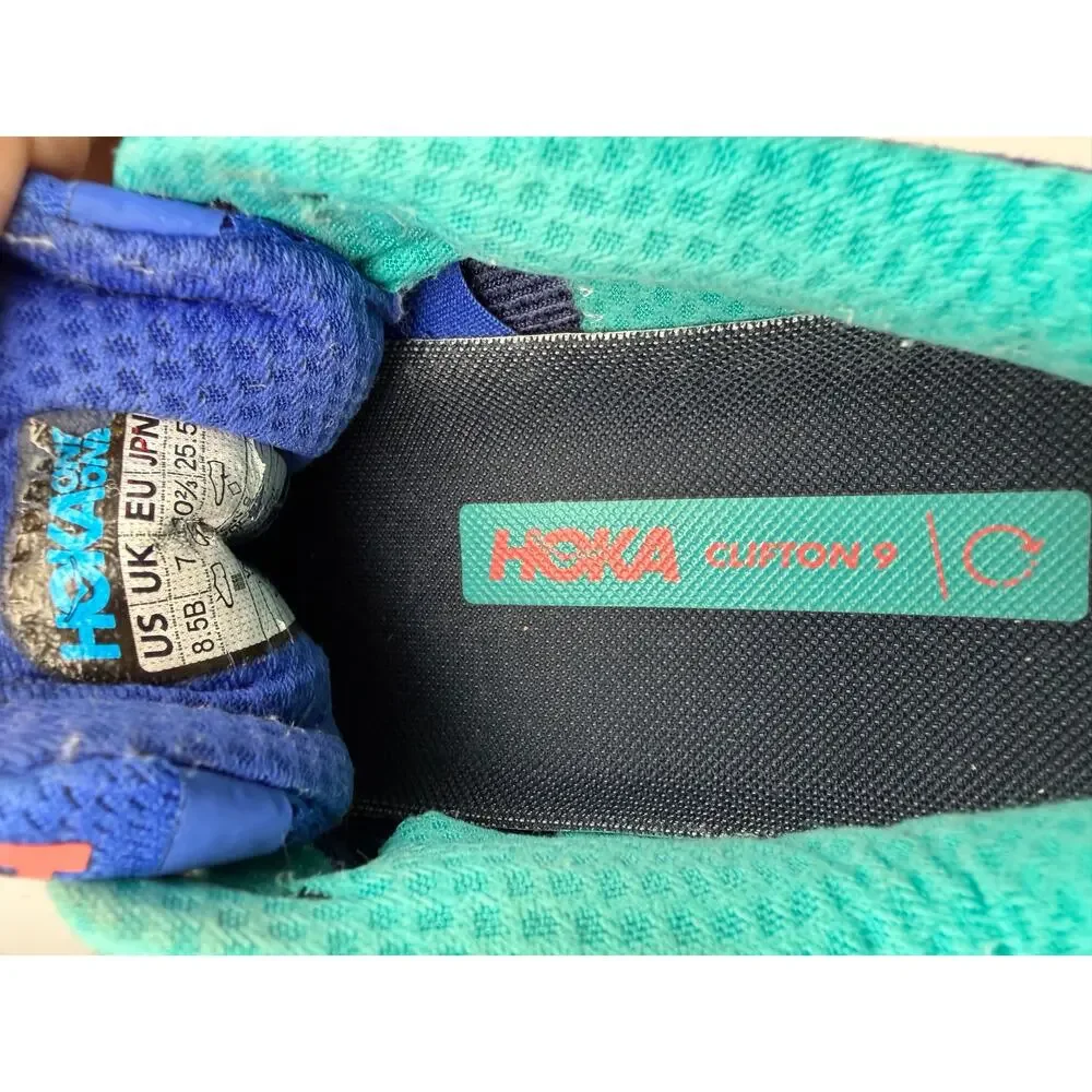 HOKA ONE ONE Clifton 9 Running Shoes Navy Aqua Pink Women's Size 8.5